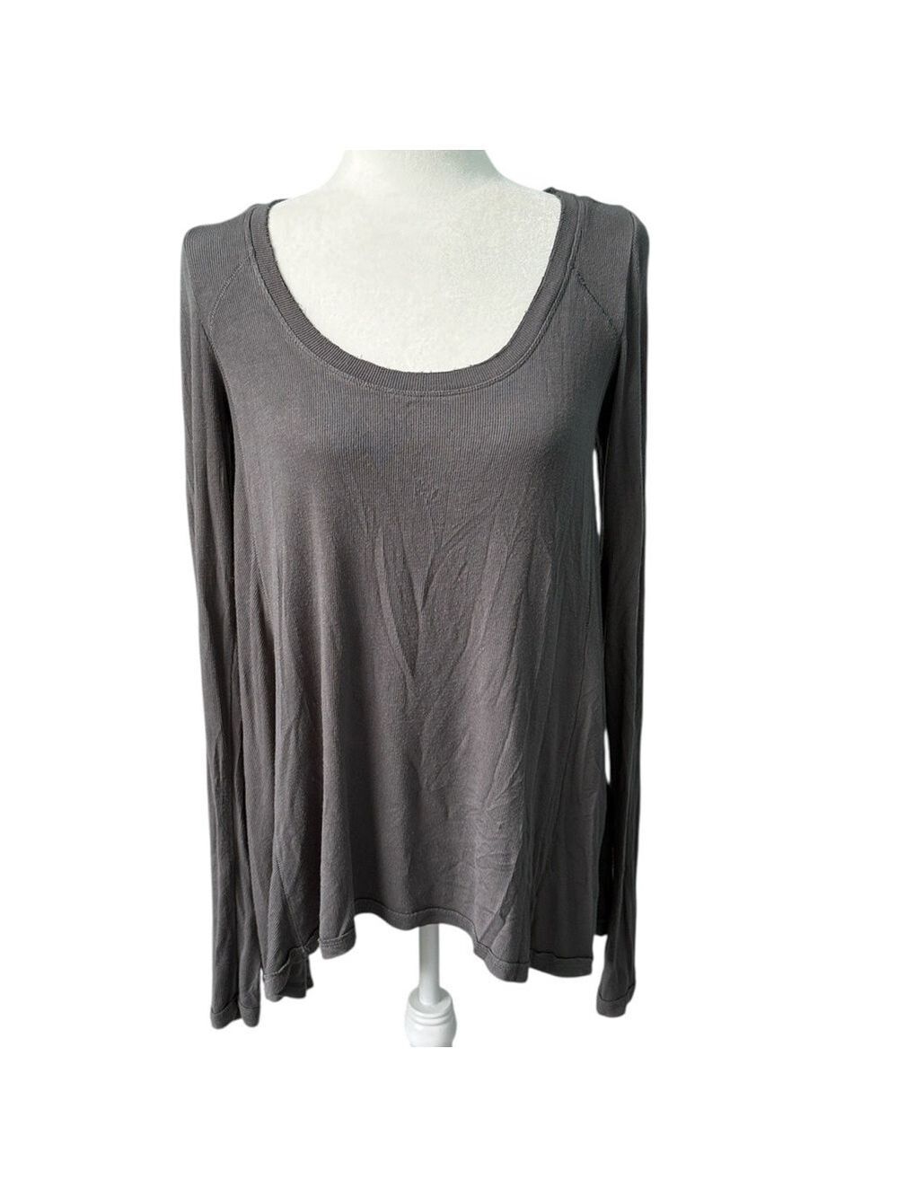 Free People Ribbed Long Sleeve Scoop Neck A Line Swing Tee Size Small